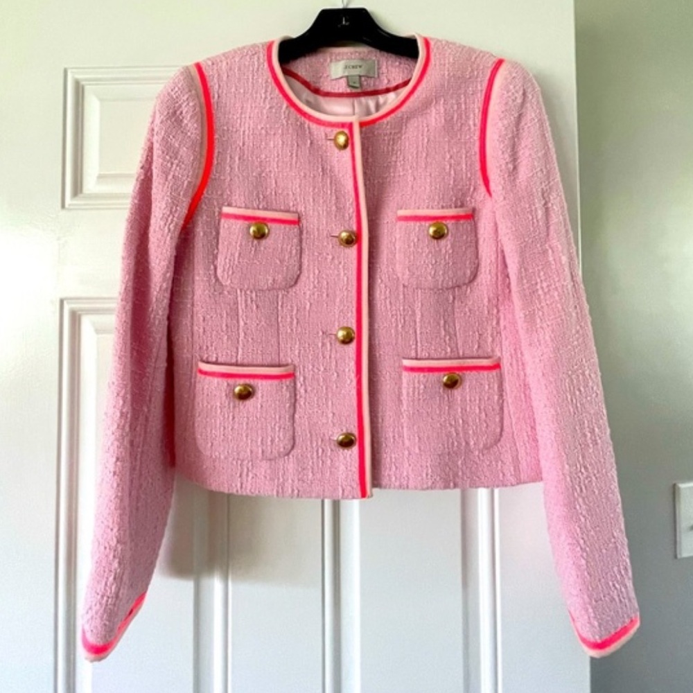 J.Crew Pink & Coral Tweed Boxy Lady Stye Blazer Jacket 8